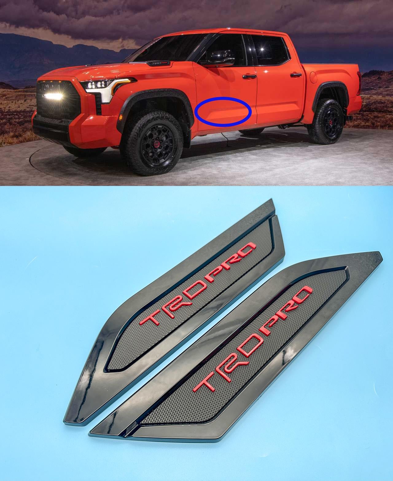 Red with Black Door Side Body Molding Trim For 2022-2025 Toyota Tundra TRD PRO