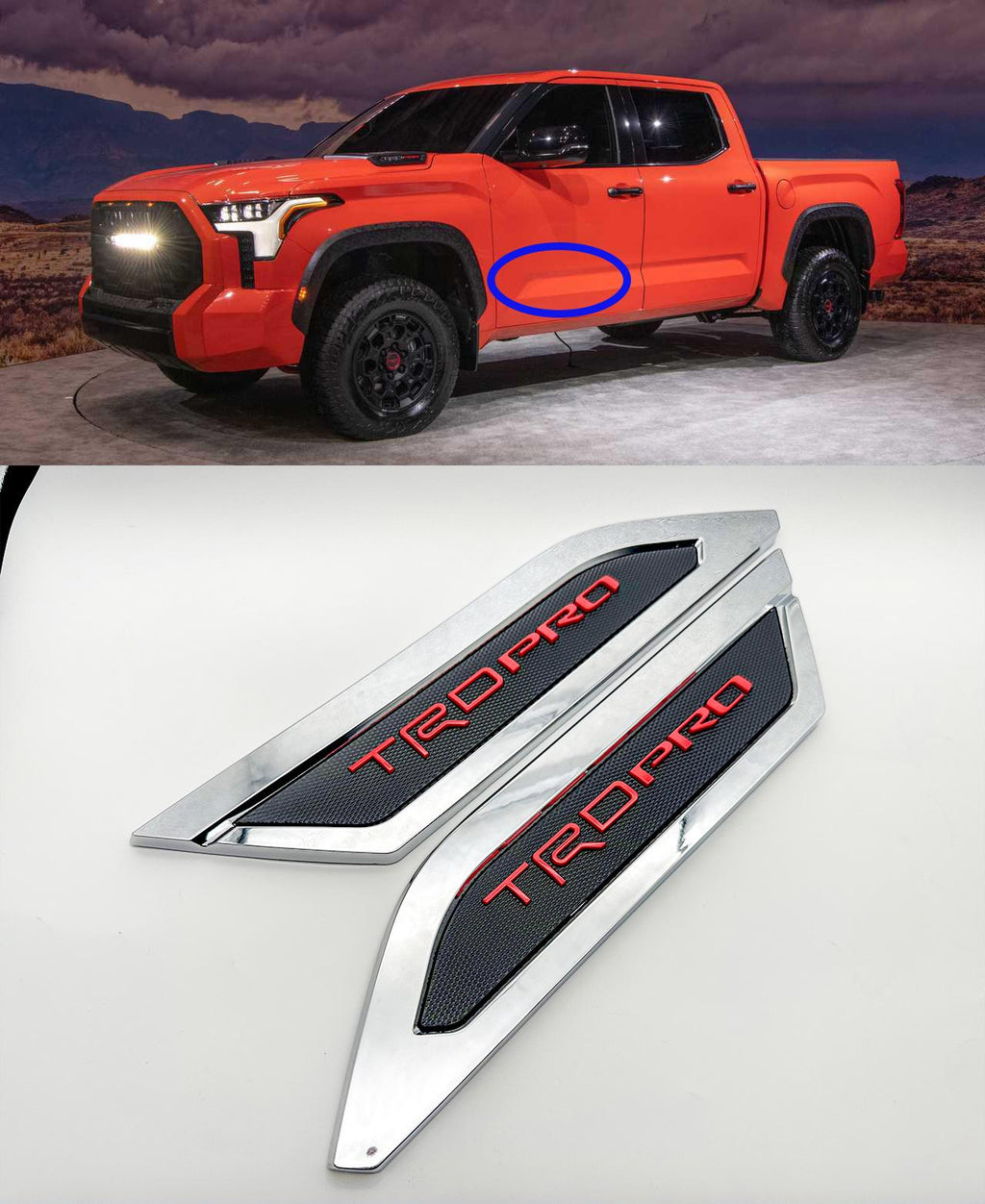 Red with Chrome Door Side Body Molding Trim For 2022-2025 Toyota Tundra TRD PRO