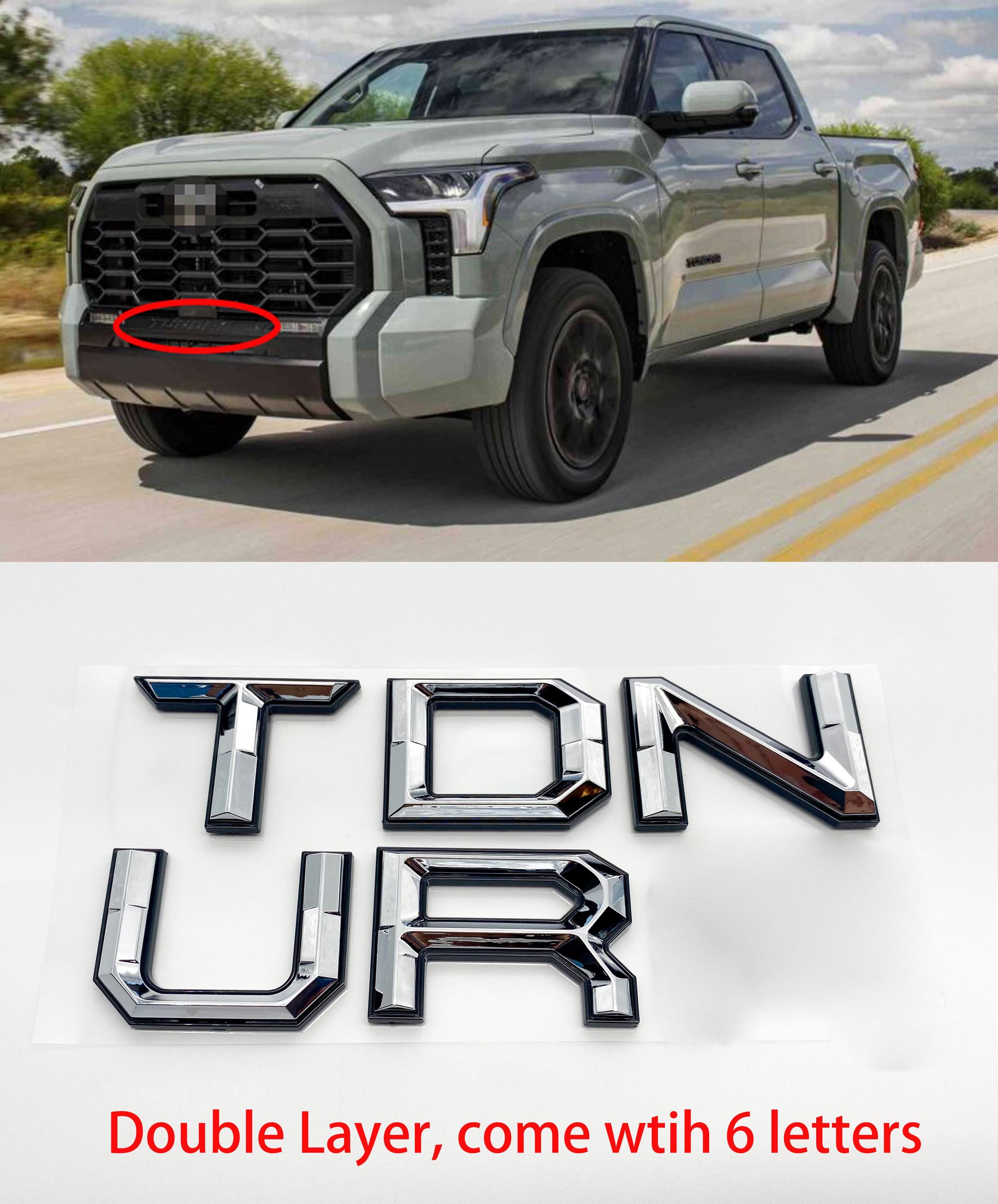 Chrome with Black outline Premium 3D color matched Letters for 2022-2024 Tundra Front Bumper