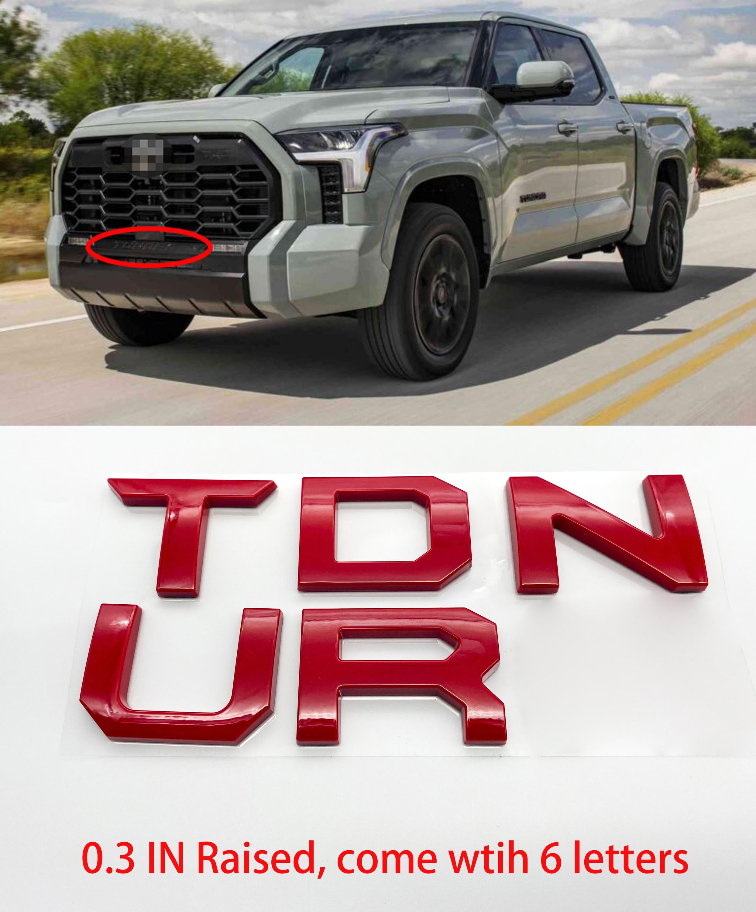 Gloss Red Premium 3D color matched Letters for 2022-2024 Tundra Front Bumper