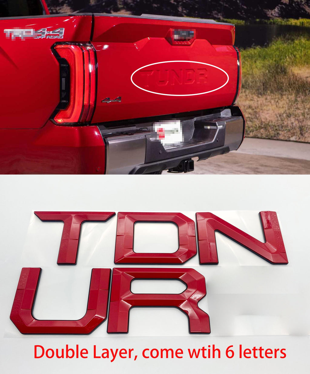 Gloss Red With Black Outline Premium 3D color matched Letters for 2022-2024 Tundra Front Bumper