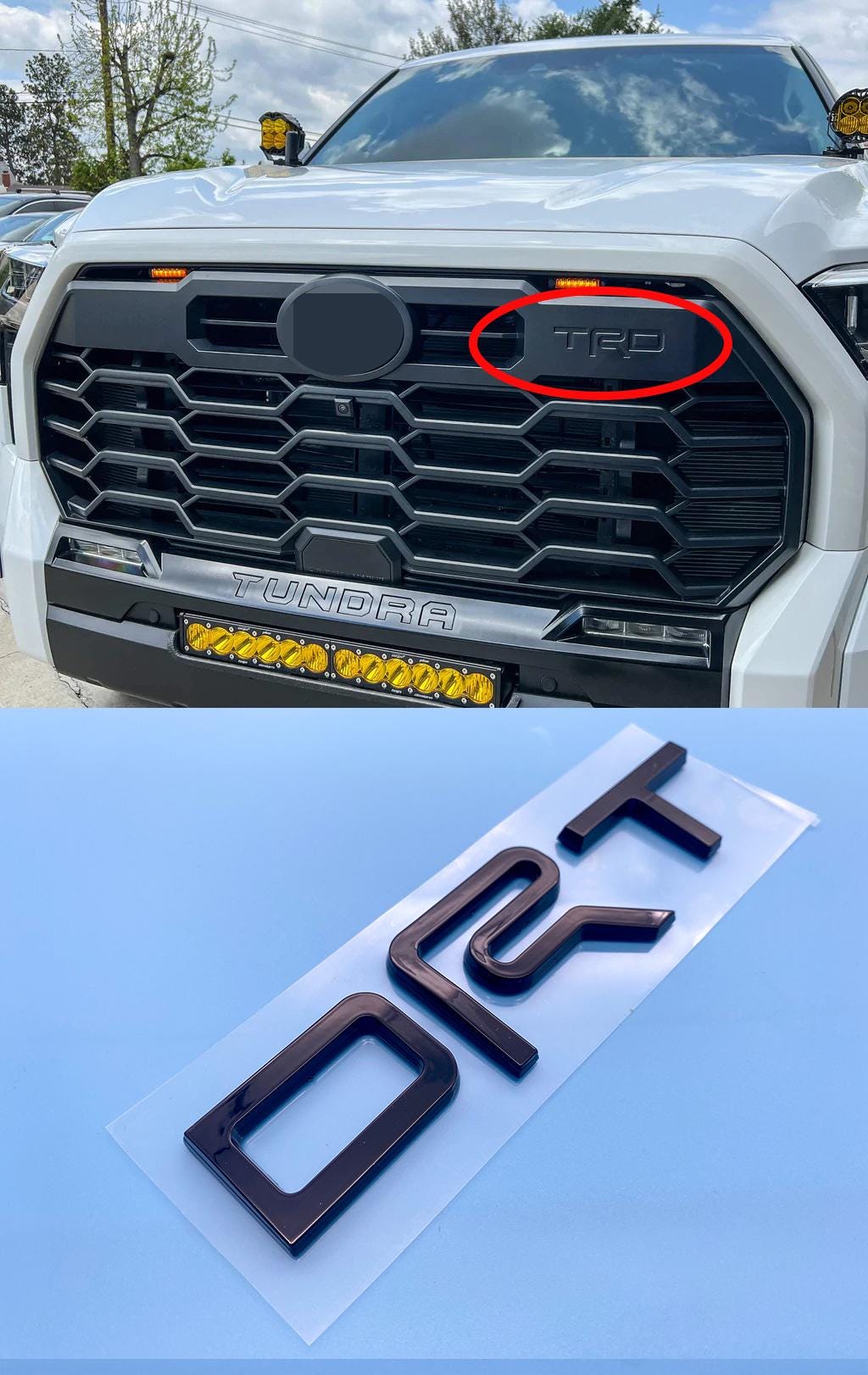 Gloss Black Fit 2022-2024 Toyota Tundra "TRD" FRONT Grill Decal Inlay Set