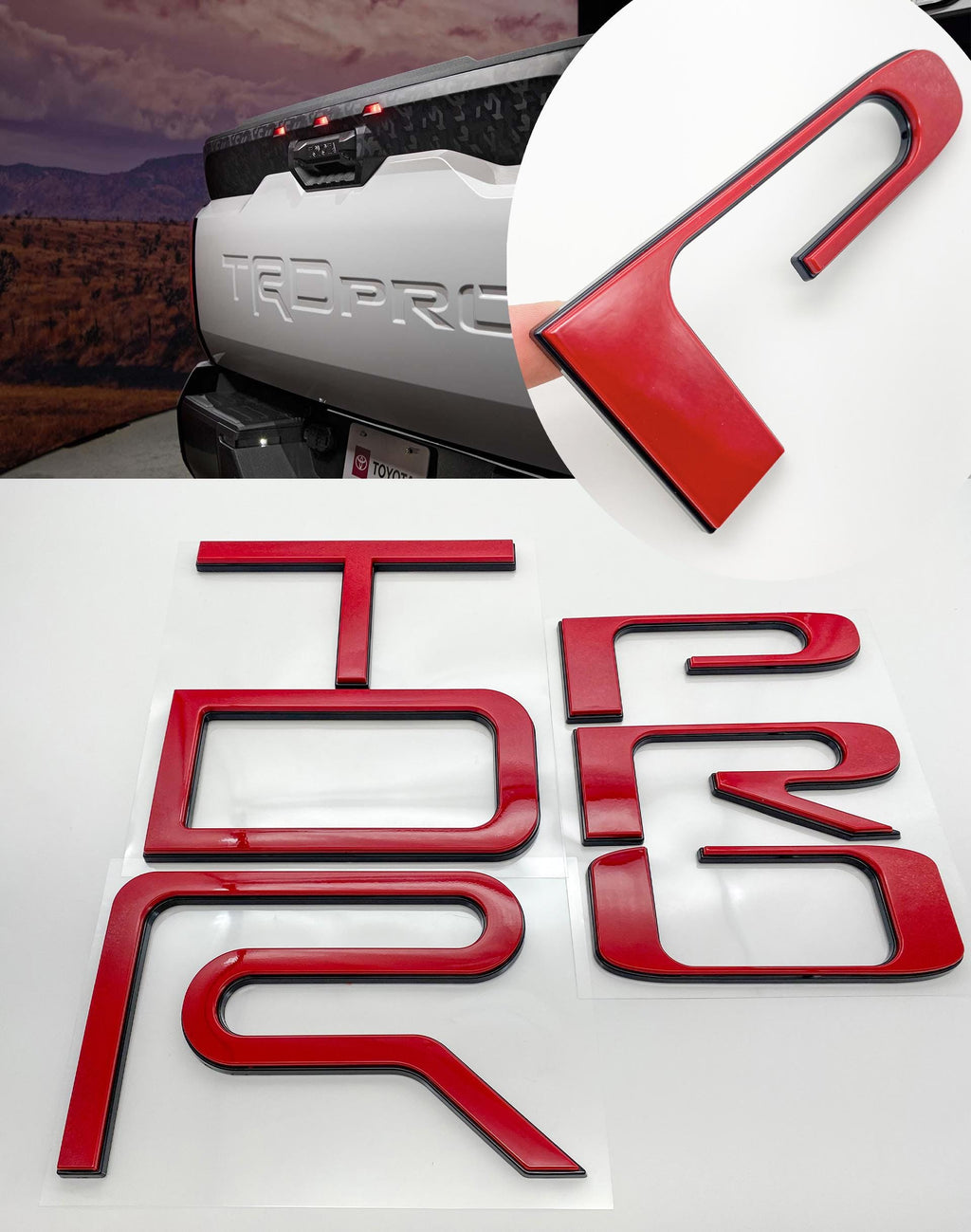 Red with Black outline Raised Tailgate Insert Letters Tailgate Letters Insert Plastic ABS Badge Fits 2022+ Tundra TRD Pro Tailgate Decals