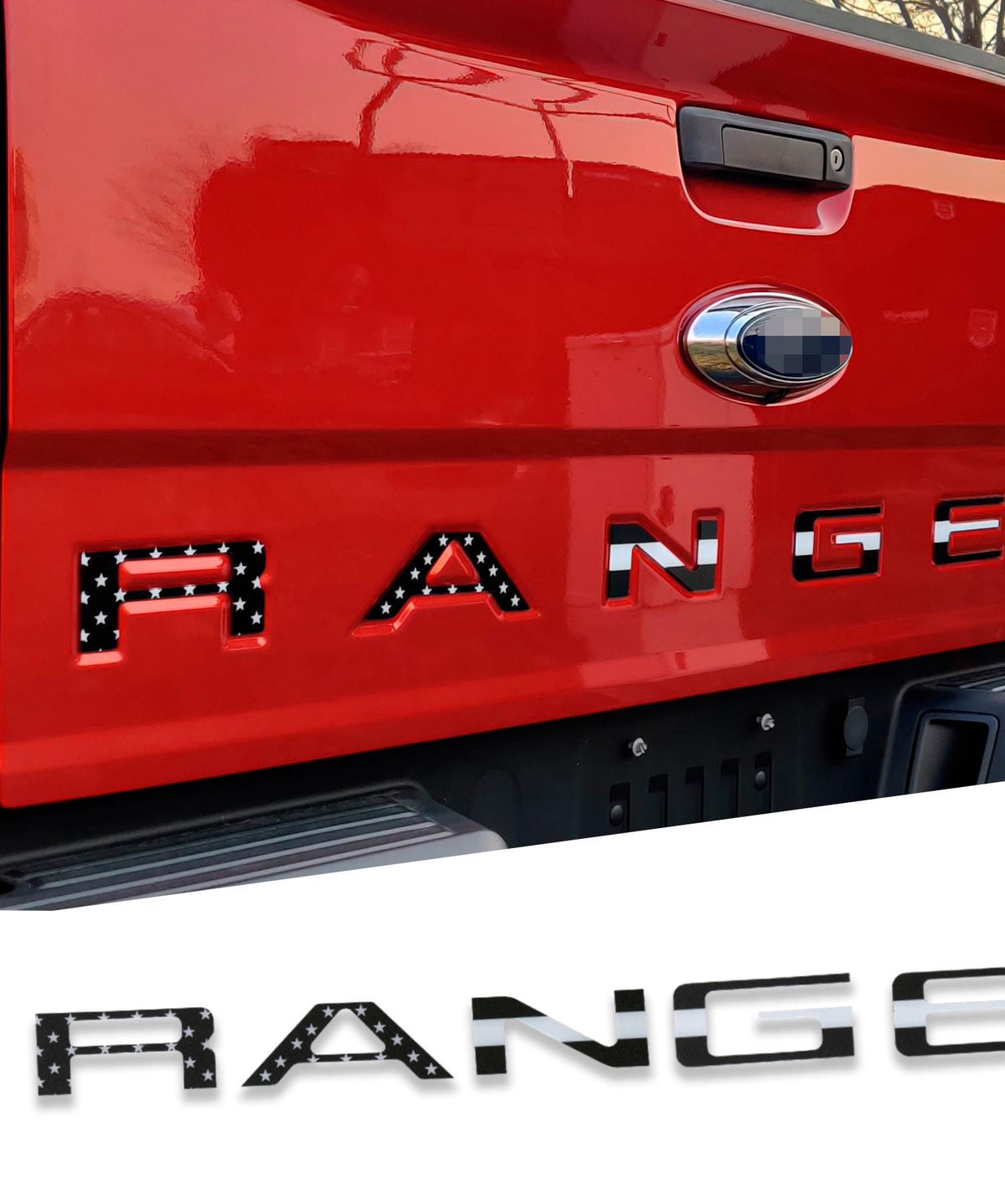 Black Flag Raised Tailgate Insert Letters Tailgate Letters Insert Plastic ABS Badge Fits 2019-2023 Ford Ranger Tailgate