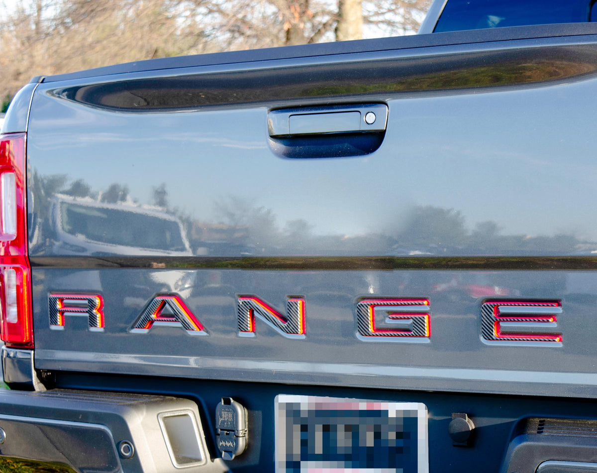 Black fiber with Red outline Raised Tailgate Insert Letters Tailgate Letters Insert Plastic ABS Badge Fits 2019-2023 Ford Ranger Tailgate