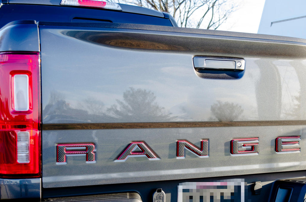Black fiber with Red outline Raised Tailgate Insert Letters Tailgate Letters Insert Plastic ABS Badge Fits 2019-2023 Ford Ranger Tailgate