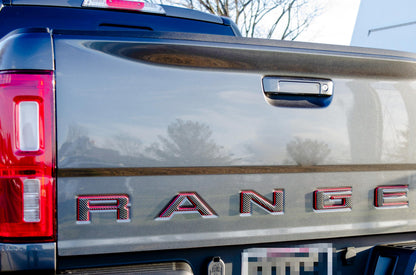 Black fiber with Red outline Raised Tailgate Insert Letters Tailgate Letters Insert Plastic ABS Badge Fits 2019-2023 Ford Ranger Tailgate