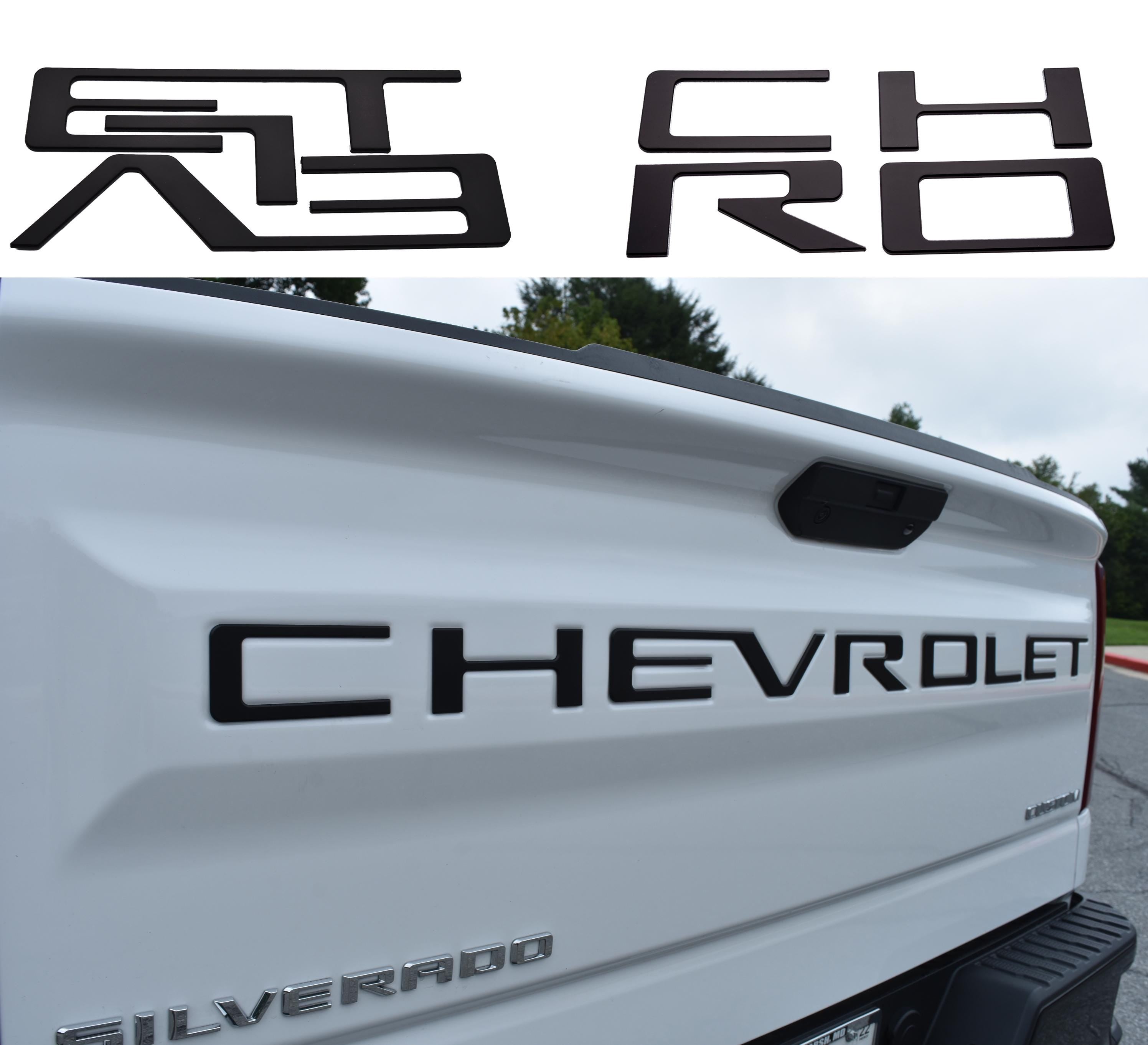 Matte Black 3D Raised Coated Tailgate Letter Inserts Decals Fit With Chevrolet Silverado 2019-2024 Model