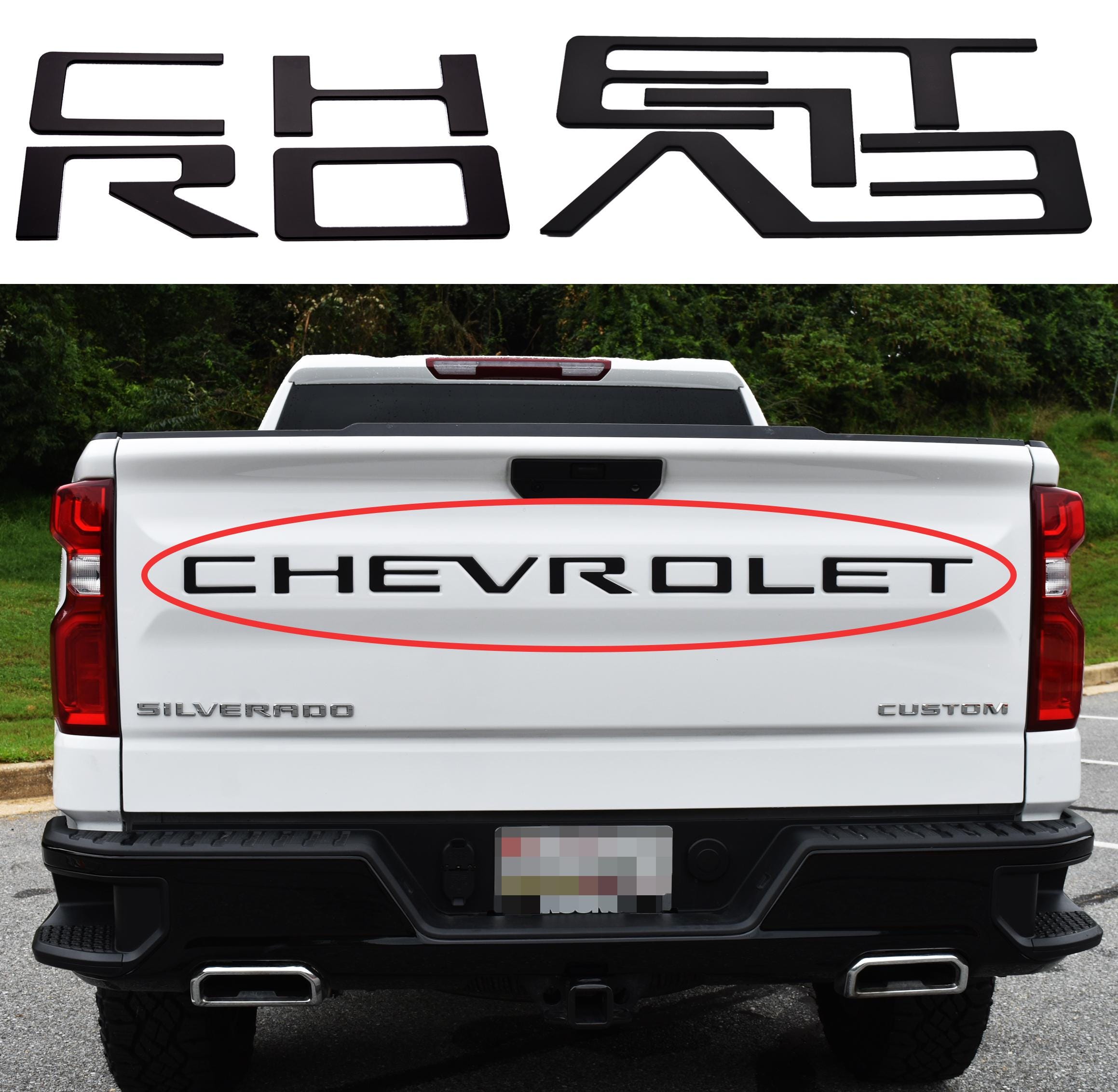 Matte Black 3D Raised Coated Tailgate Letter Inserts Decals Fit With Chevrolet Silverado 2019-2024 Model