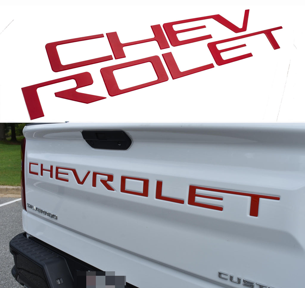 Red 3D Raised Coated Tailgate Letter Inserts Decals Fit With Chevrolet Silverado 2019-2024 Model