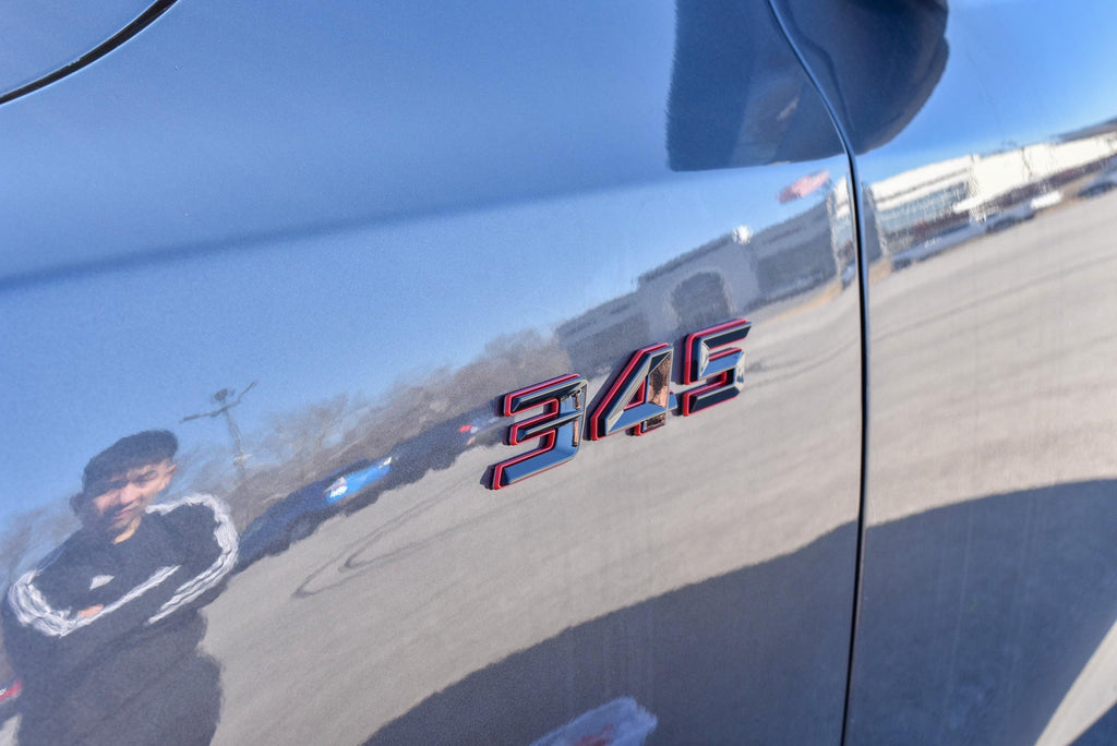 345 Fender Badges Black with Red Emblem Angry Aggressive Car Badge | 2 BADGES | 345 3D Fender Badges