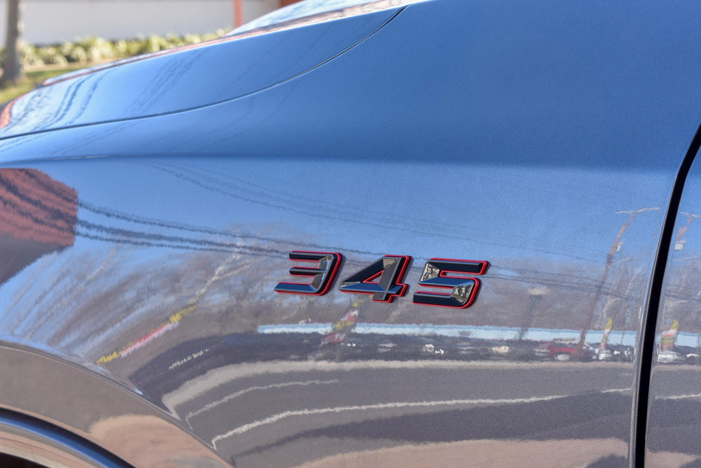 345 Fender Badges Black with Red Emblem Angry Aggressive Car Badge | 2 BADGES | 345 3D Fender Badges