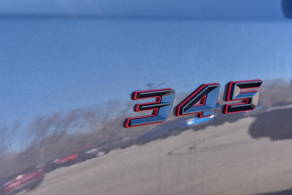 345 Fender Badges Black with Red Emblem Angry Aggressive Car Badge | 2 BADGES | 345 3D Fender Badges