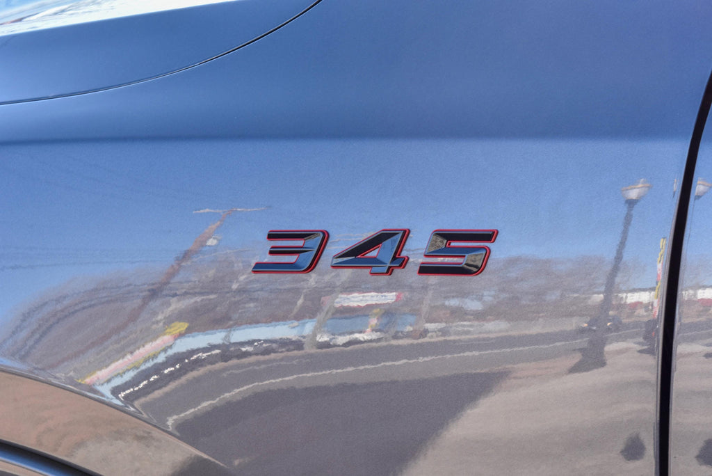 345 Fender Badges Black with Red Emblem Angry Aggressive Car Badge | 2 BADGES | 345 3D Fender Badges