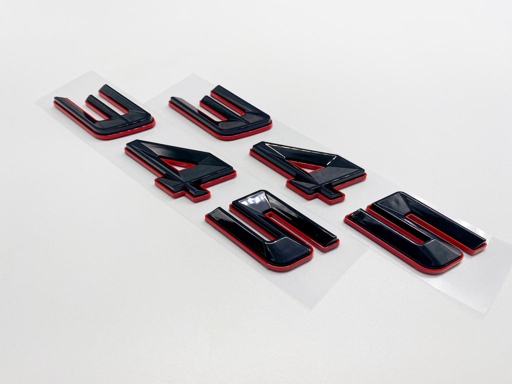 345 Fender Badges Black with Red Emblem Angry Aggressive Car Badge | 2 BADGES | 345 3D Fender Badges