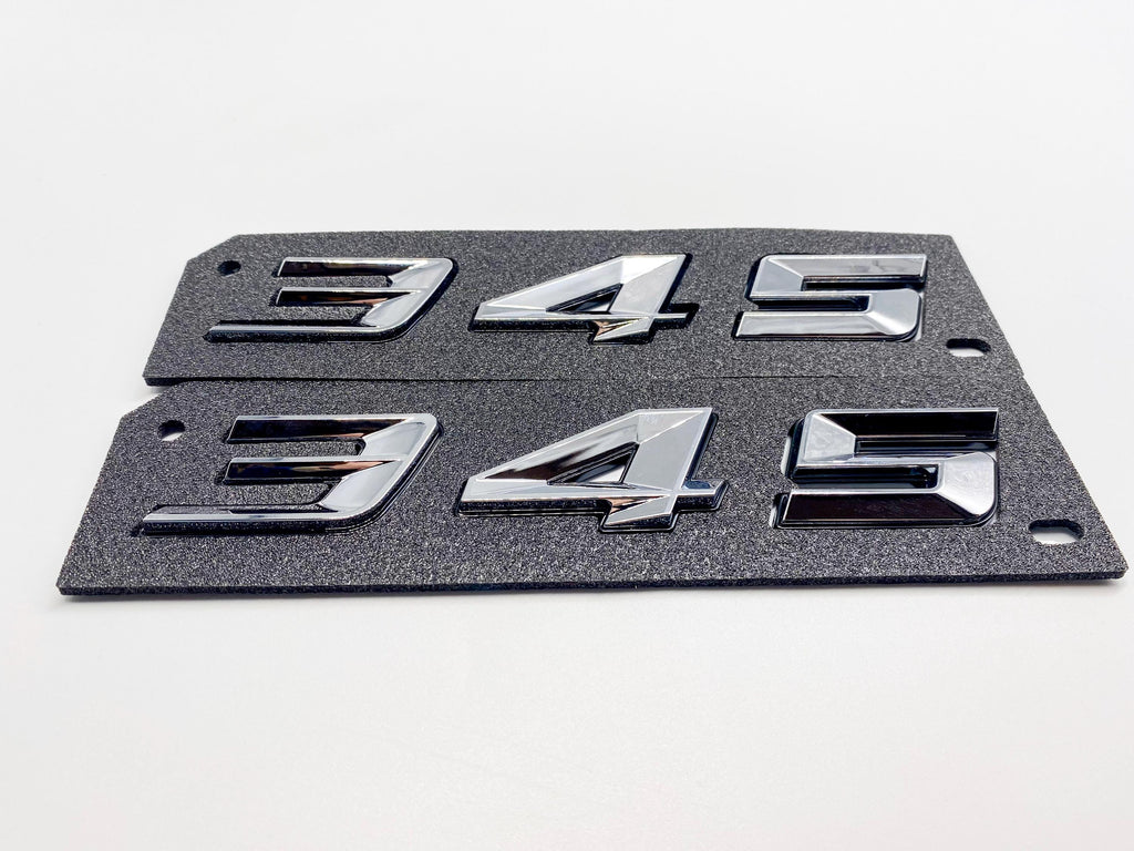 345 Fender Badges Chrome with Black Emblem Angry Aggressive Car Badge | 2 BADGES | 345 3D Fender Badges