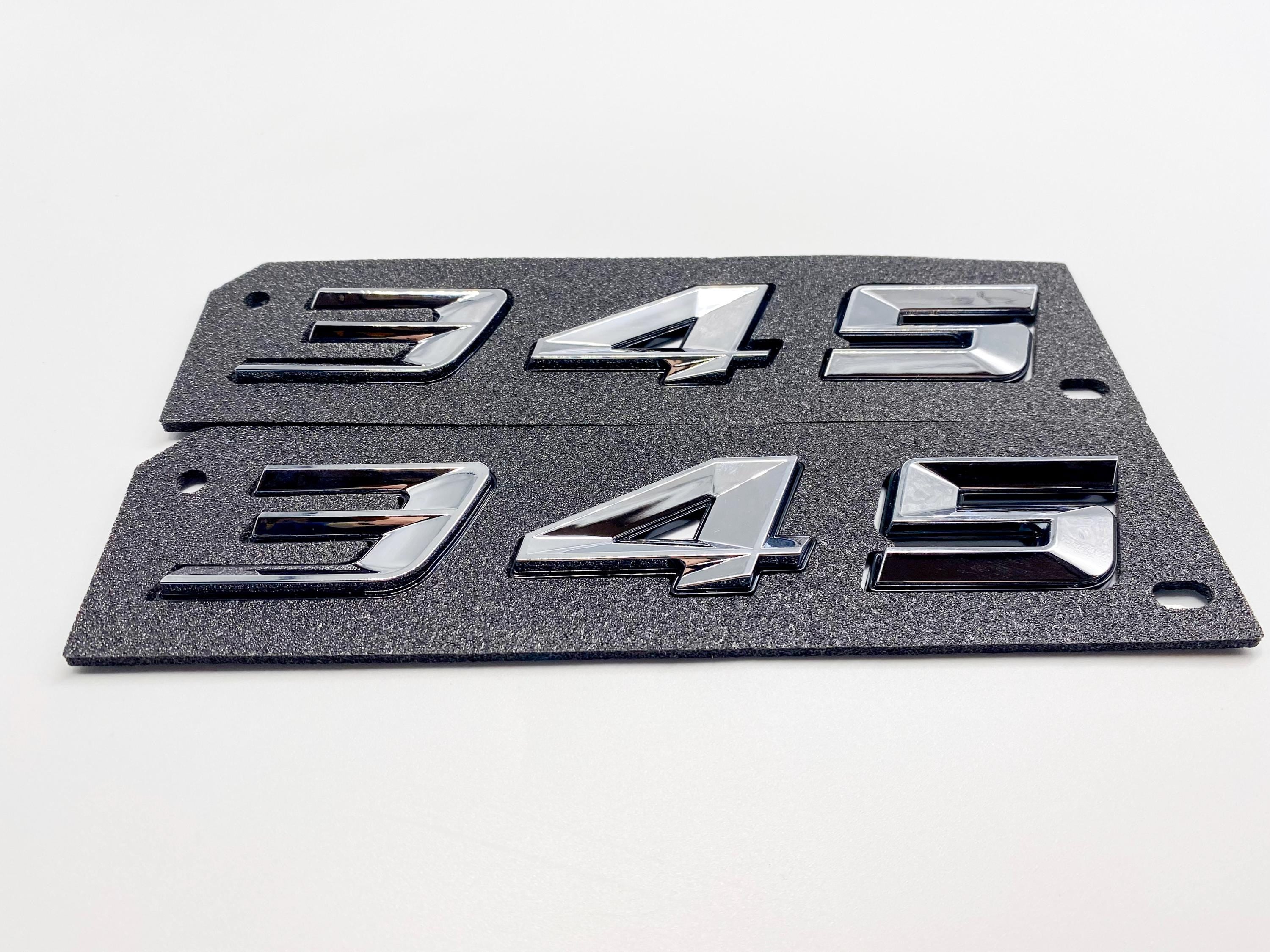 345 Fender Badges Chrome with Black Emblem Angry Aggressive Car Badge | 2 BADGES | 345 3D Fender Badges