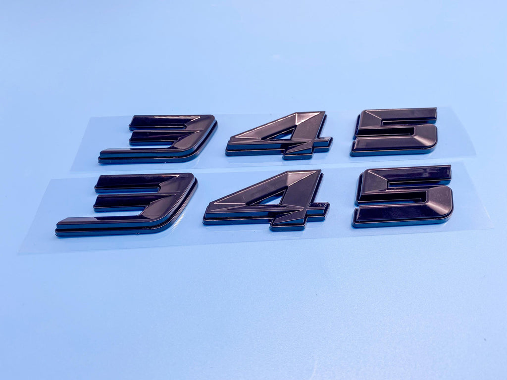 345 Fender Badges Gloss Black Emblem Angry Aggressive Car Badge | 2 BADGES | 345 3D Fender Badges