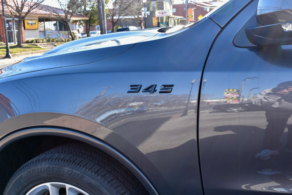 345 Fender Badges Gloss Black Emblem Angry Aggressive Car Badge | 2 BADGES | 345 3D Fender Badges