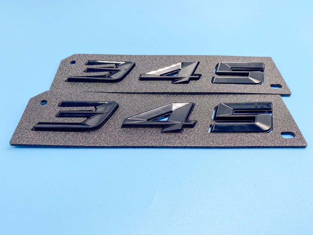 345 Fender Badges Gloss Black Emblem Angry Aggressive Car Badge | 2 BADGES | 345 3D Fender Badges