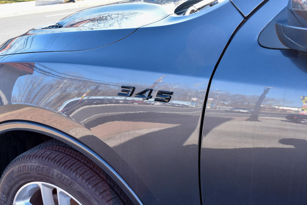 345 Fender Badges Gloss Black Emblem Angry Aggressive Car Badge | 2 BADGES | 345 3D Fender Badges