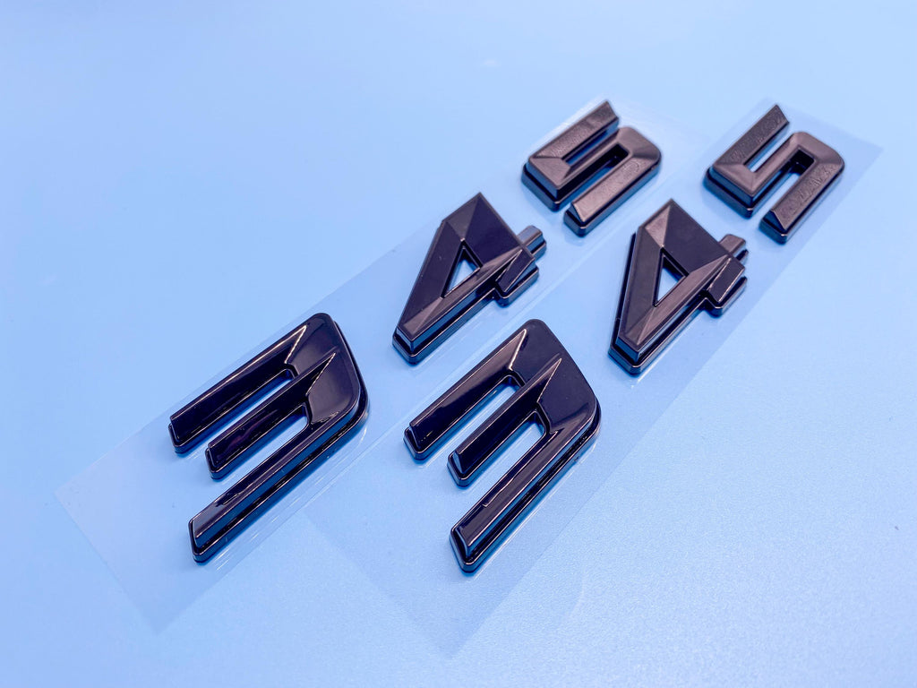 345 Fender Badges Gloss Black Emblem Angry Aggressive Car Badge | 2 BADGES | 345 3D Fender Badges