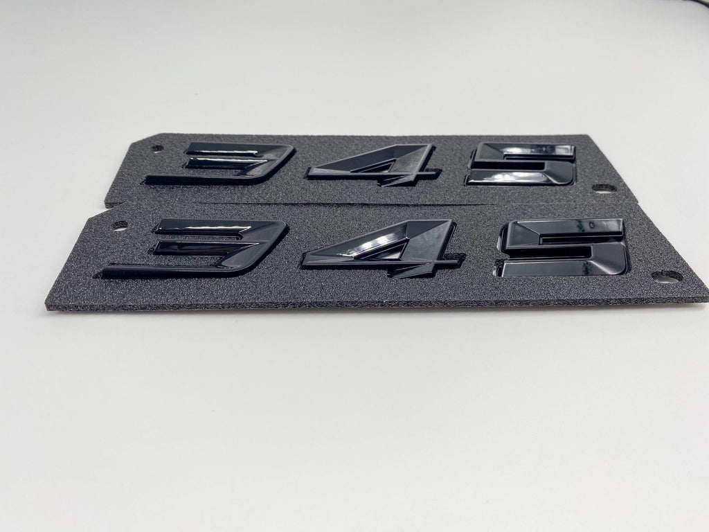 345 Fender Badges Matte Black Emblem Angry Aggressive Car Badge | 2 BADGES | 345 3D Fender Badges