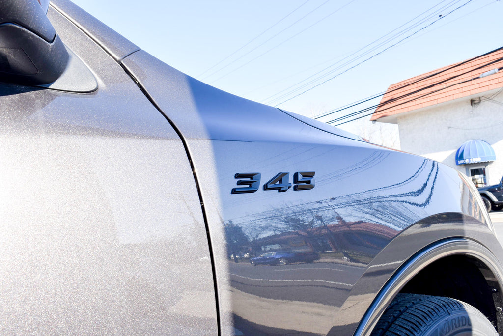 345 Fender Badges Matte Black Emblem Angry Aggressive Car Badge | 2 BADGES | 345 3D Fender Badges