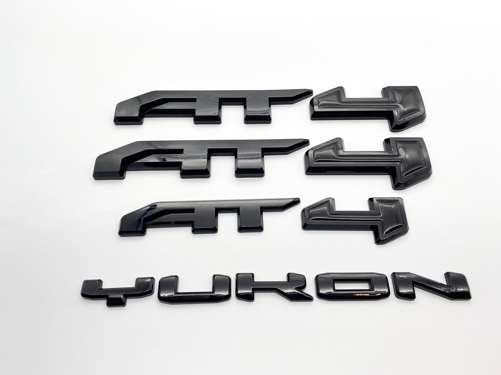 4Pcs Gloss Black Overlay Emblems Kit 2021-2025 Yukon AT4 Letters Emblem 3D Door Rear Nameplate