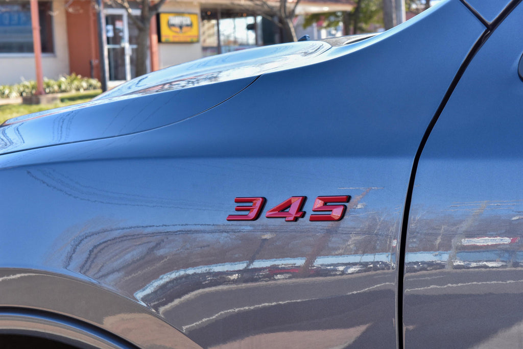 345 Fender Badges Red with Black Emblem Angry Aggressive Car Badge | 2 BADGES | 345 3D Fender Badges
