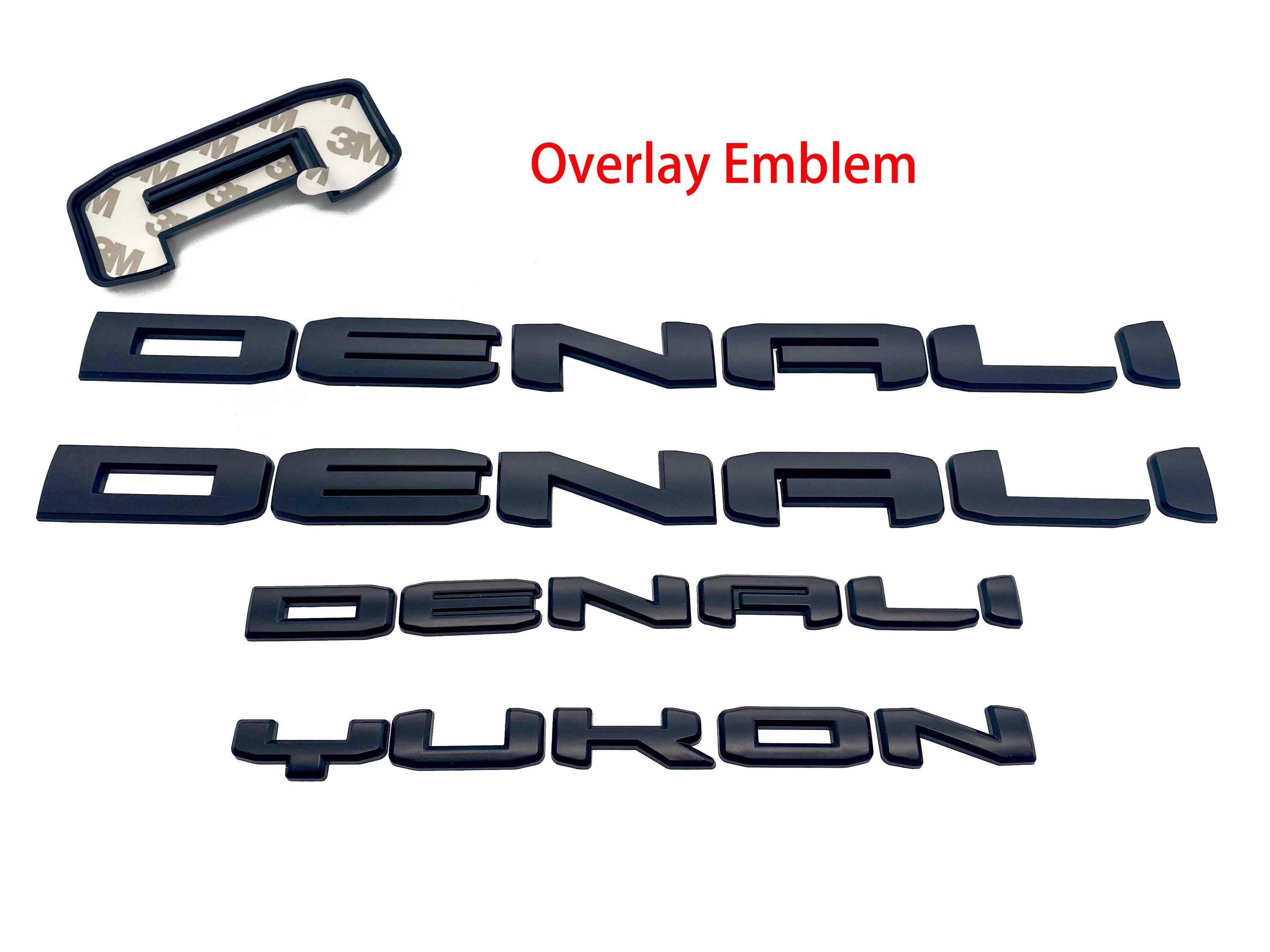 4Pcs Matte Black Overlay Emblems Kit 2021-2024 Yukon Denali Letters Emblem 3D Door Rear Nameplate