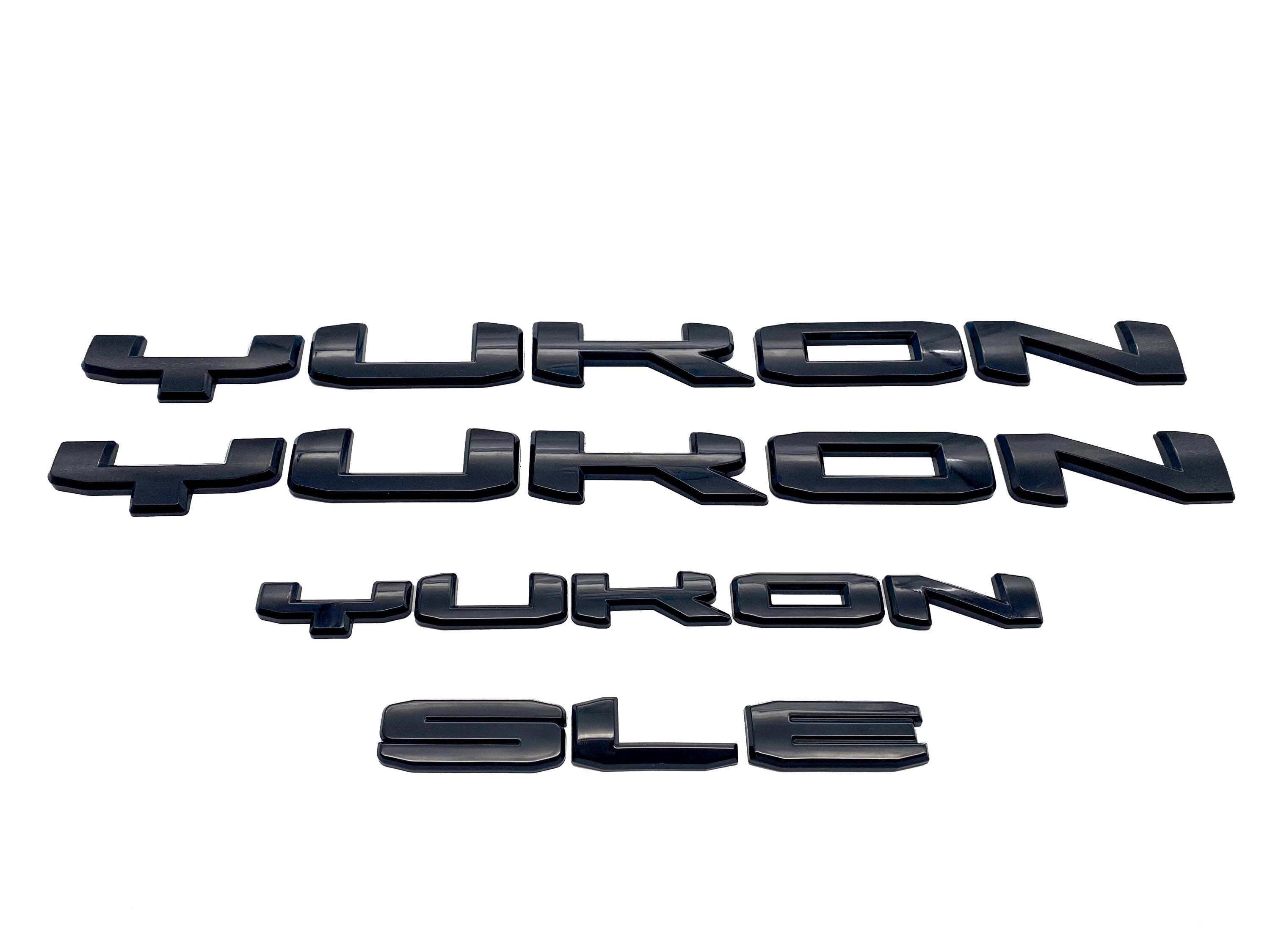 4Pcs Gloss Black Overlay Emblems Kit 2021-2025 Yukon SLE Letters Emblem 3D Door Rear Nameplate