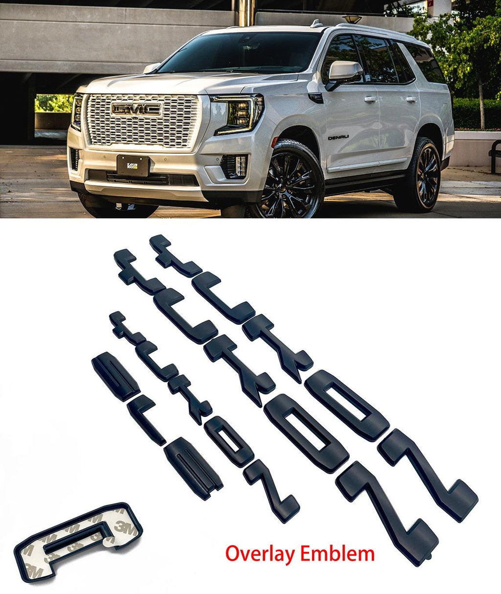 4Pcs Matte Black Overlay Emblems Kit 2021-2025 Yukon SLE Letters Emblem 3D Door Rear Nameplate