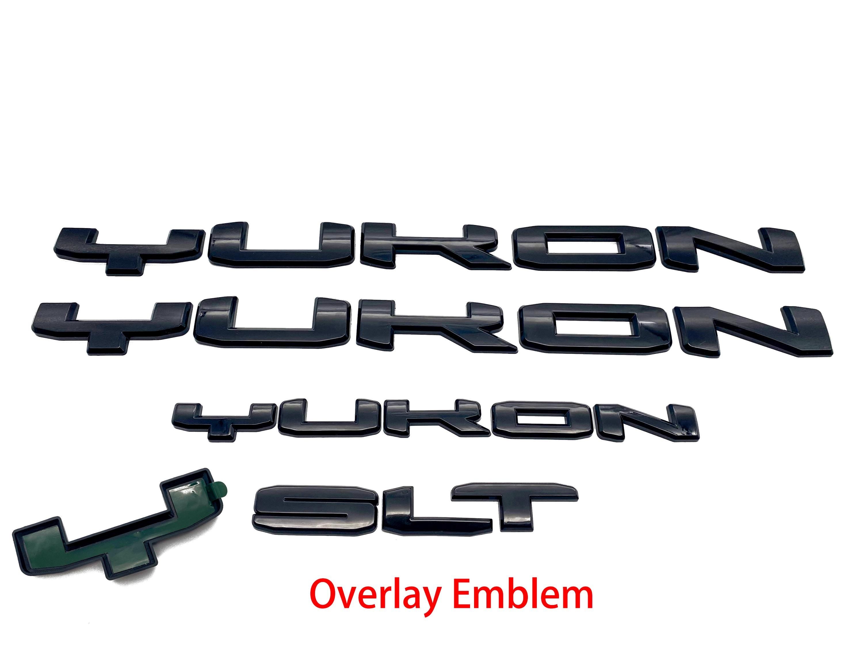 4Pcs Gloss Black Overlay Emblems Kit 2021-2025 Yukon SLT Letters Emblem 3D Door Rear Nameplate