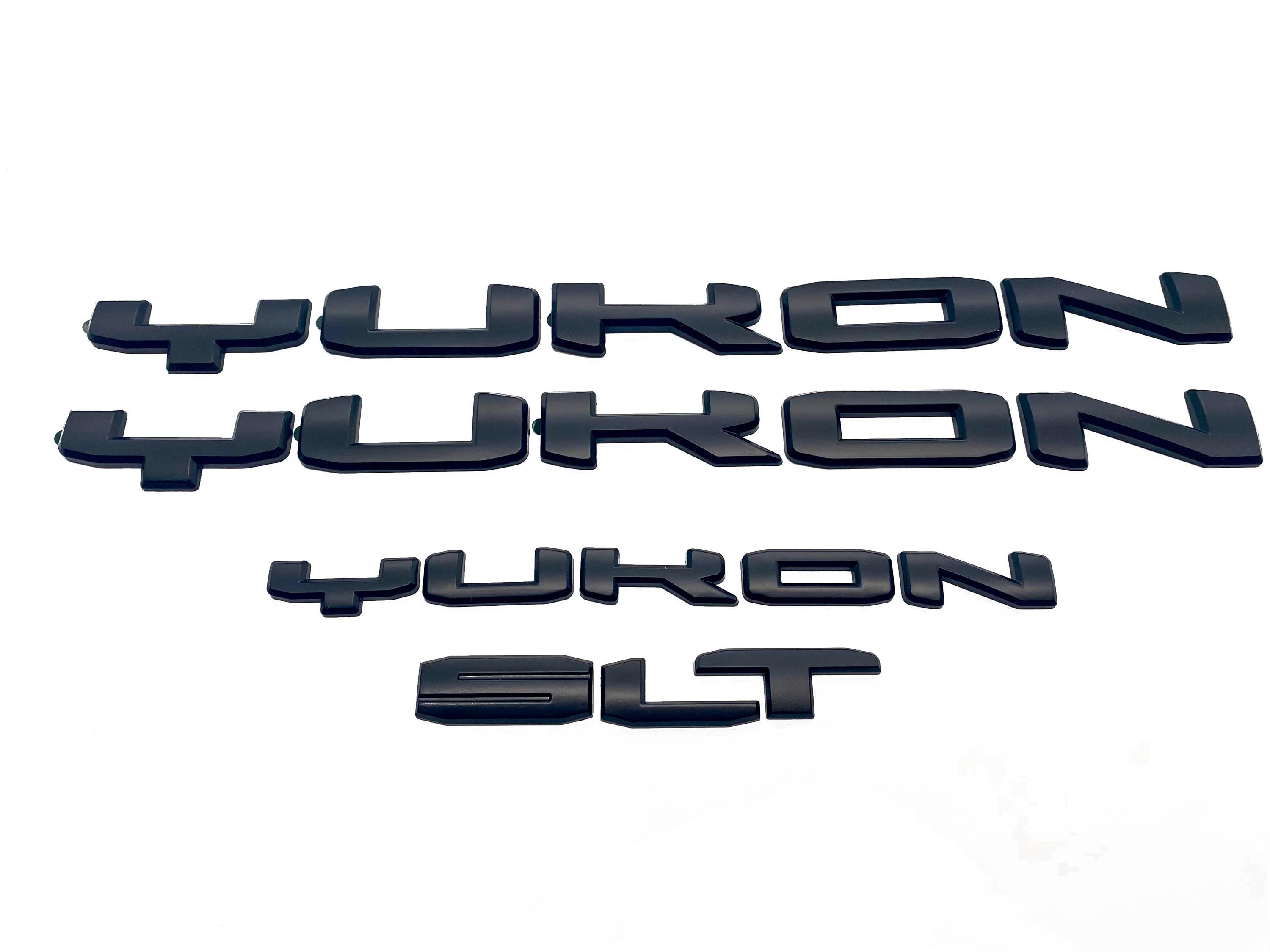 4Pcs Matte Black Overlay Emblems Kit 2021-2025 Yukon SLT Letters Emblem 3D Door Rear Nameplate