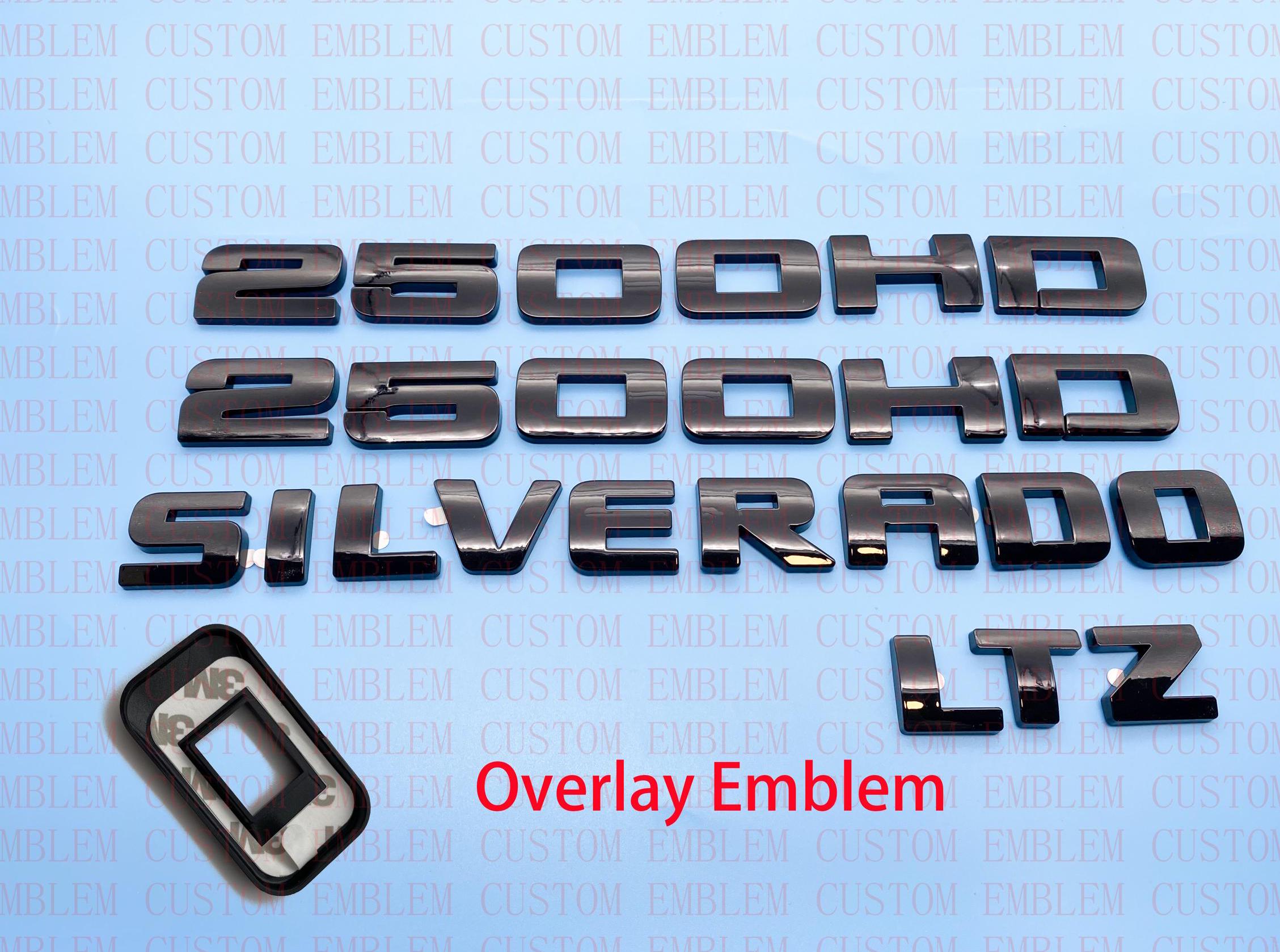 4Pcs Overlay Gloss Black Doors Rear Emblems Fit 2007-2018 Silverado Sierra 2500HD LTZ