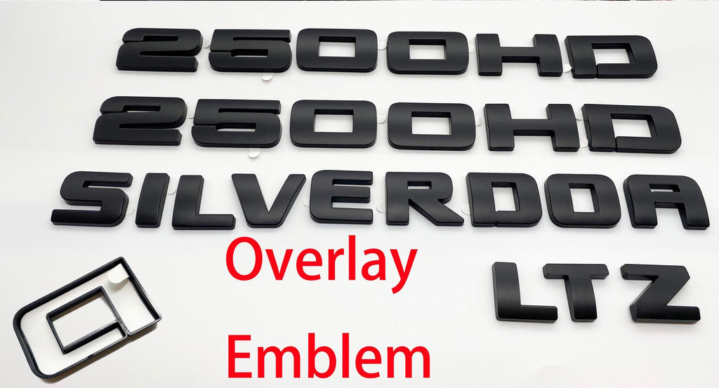 4Pcs Overlay Matte Black Doors Rear Emblems Fit 2007-2018 Silverado Sierra 2500HD LTZ