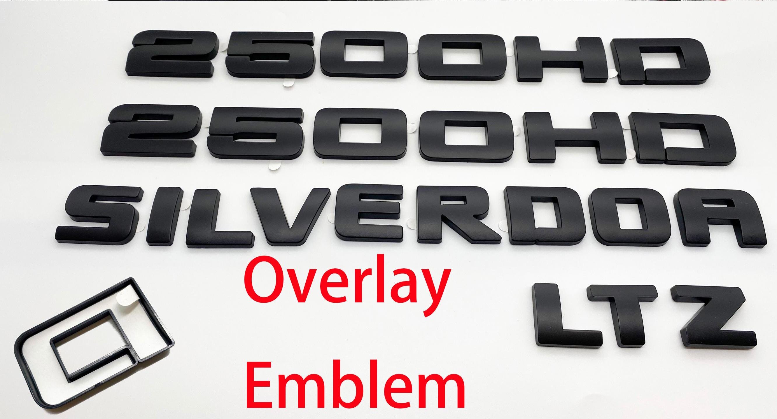 4Pcs Overlay Matte Black Doors Rear Emblems Fit 2007-2018 Silverado Sierra 2500HD LTZ