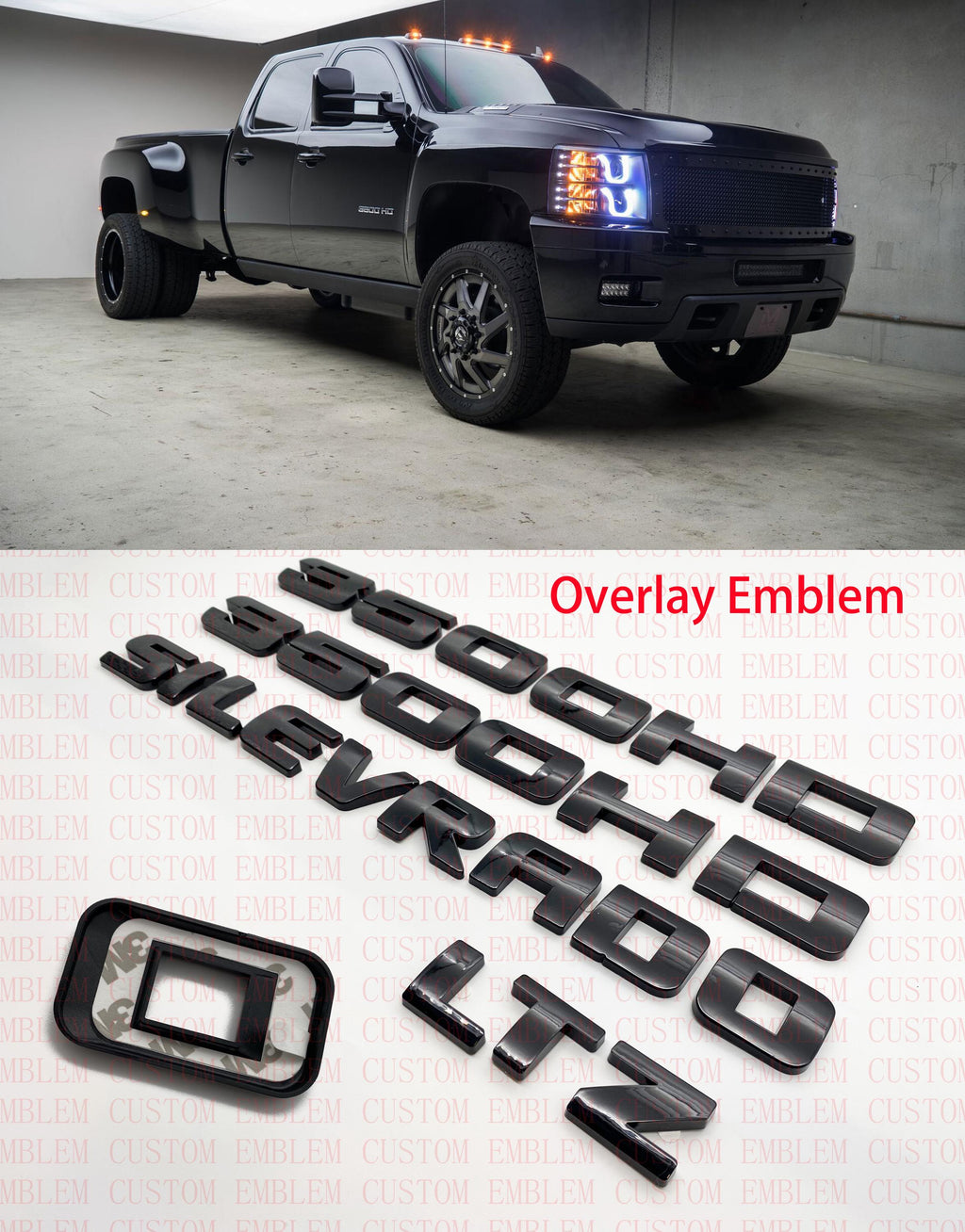 4Pcs Overlay Gloss Black Doors Rear Emblems Fit 2007-2018 Silverado Sierra 3500HD LTZ