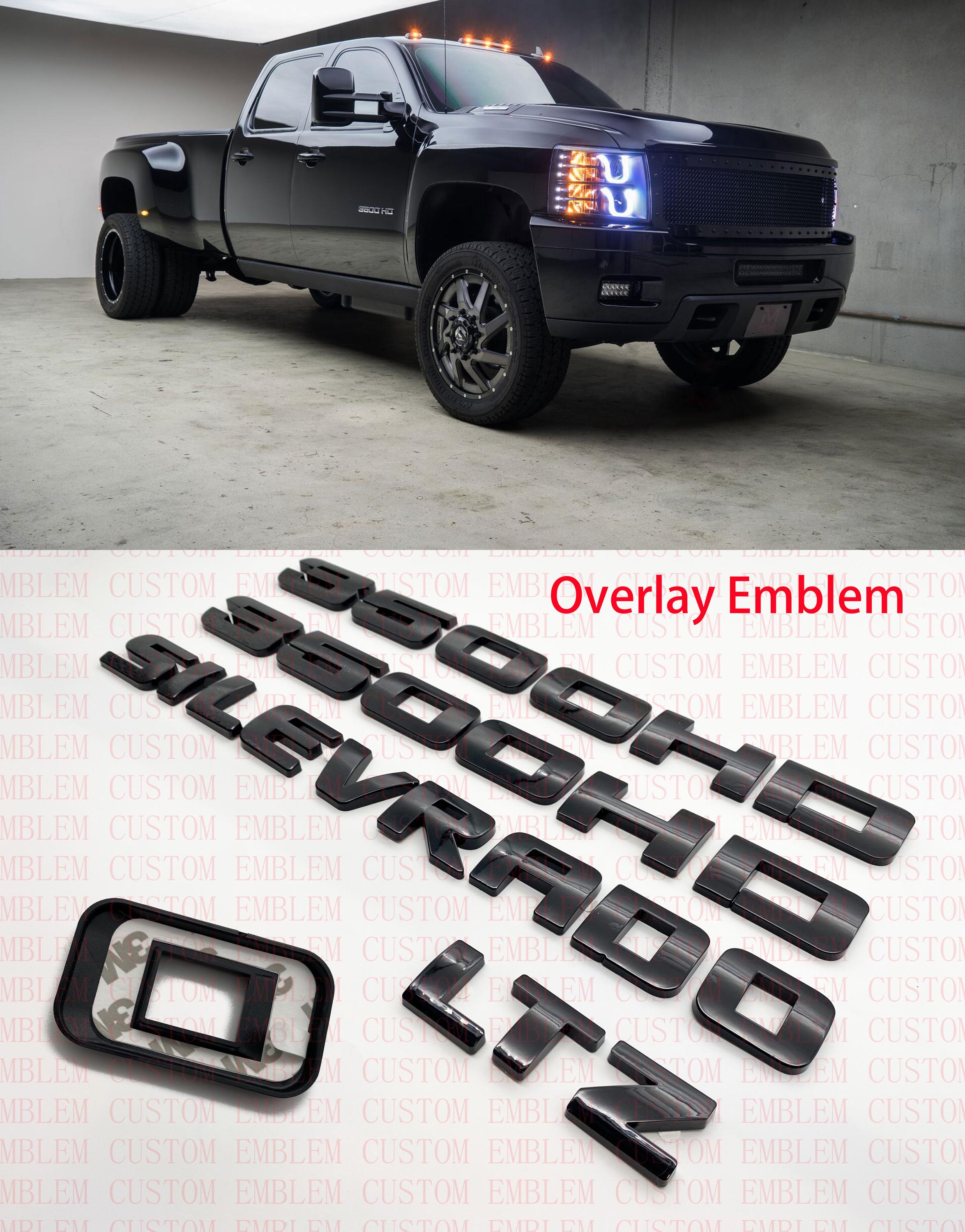 4Pcs Overlay Gloss Black Doors Rear Emblems Fit 2007-2018 Silverado Sierra 3500HD LTZ
