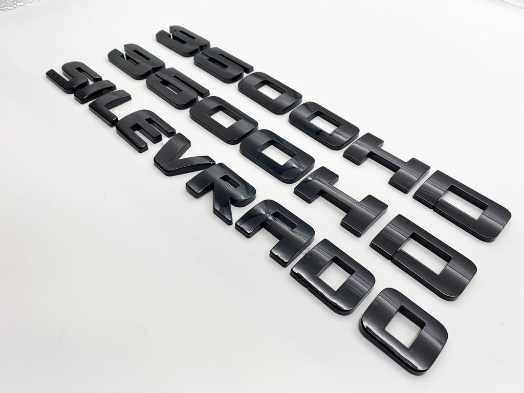 4Pcs Overlay Gloss Black Doors Rear Emblems Fit 2007-2018 Silverado Sierra 3500HD LT