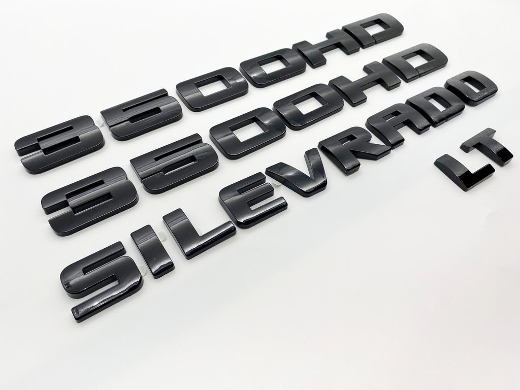 4Pcs Overlay Gloss Black Doors Rear Emblems Fit 2007-2018 Silverado Sierra 3500HD LT
