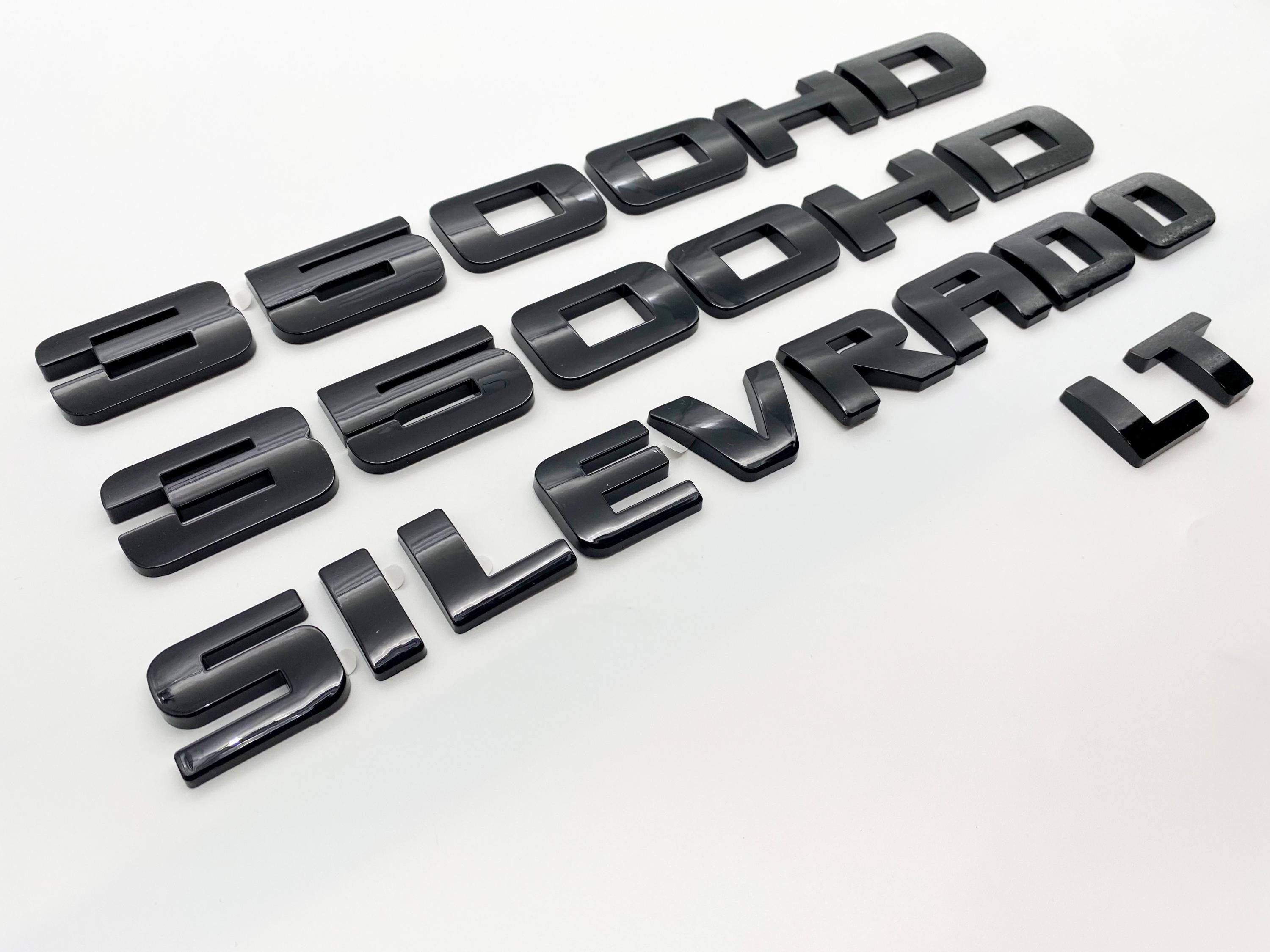 4Pcs Overlay Gloss Black Doors Rear Emblems Fit 2007-2018 Silverado Sierra 3500HD LT