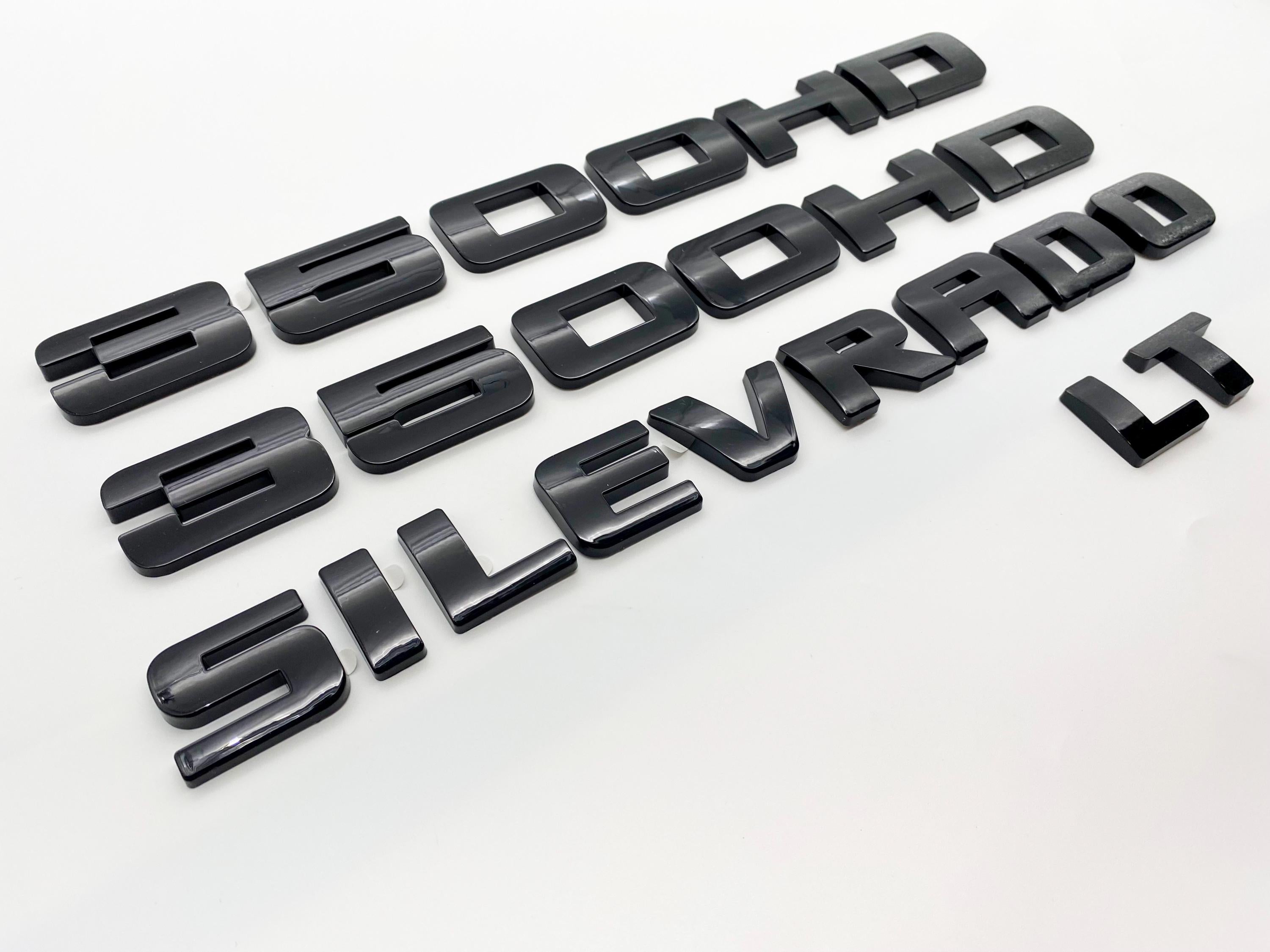 4Pcs Overlay Gloss Black Doors Rear Emblems Fit 2007-2018 Silverado Sierra 3500HD LTZ