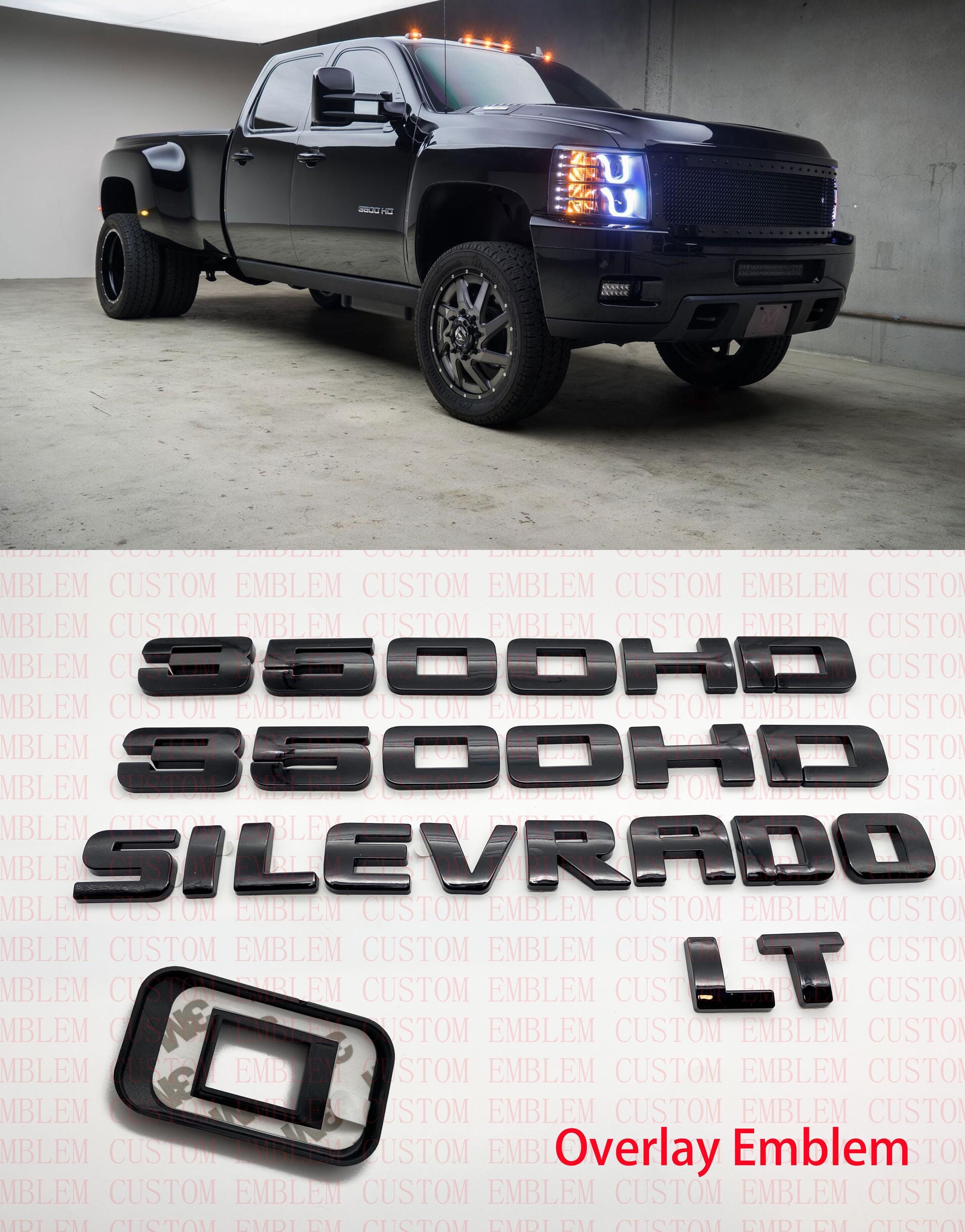 4Pcs Overlay Gloss Black Doors Rear Emblems Fit 2007-2018 Silverado Sierra 3500HD LT