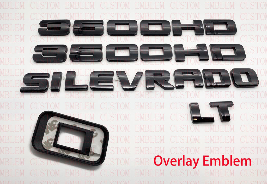 4Pcs Overlay Gloss Black Doors Rear Emblems Fit 2007-2018 Silverado Sierra 3500HD LT