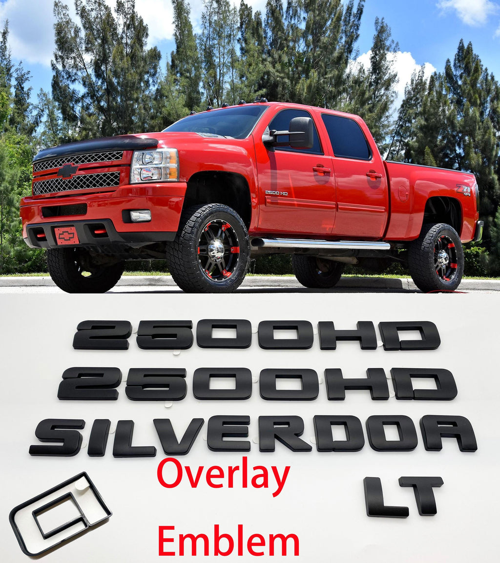 4Pcs Overlay Matte Black Doors Rear Emblems Fit 2007-2018 Silverado Sierra 3500HD LT