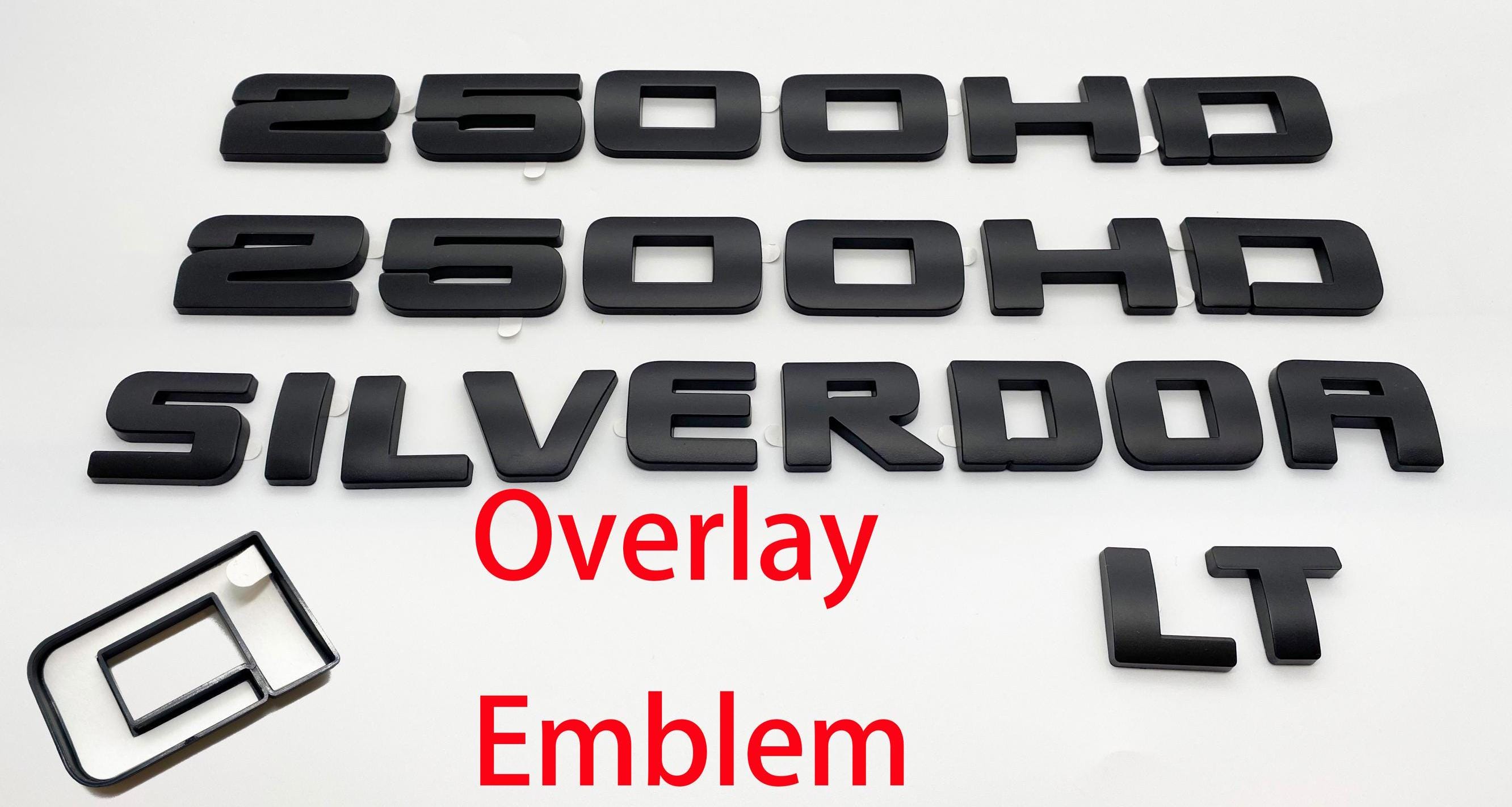 4Pcs Overlay Matte Black Doors Rear Emblems Fit 2007-2018 Silverado Sierra 3500HD LT