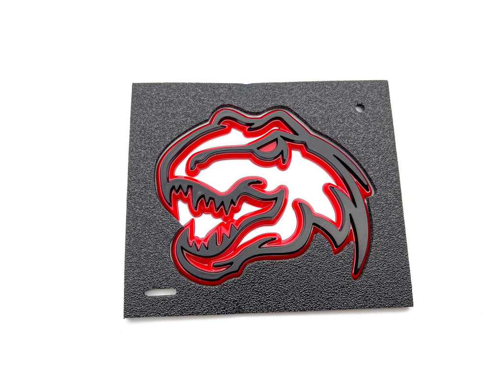 Black on Red Double Layer Dinosaur Fender Badges | Aggressive Raptor Design for F150, RAM 1500, and More | 2 Premium Badges