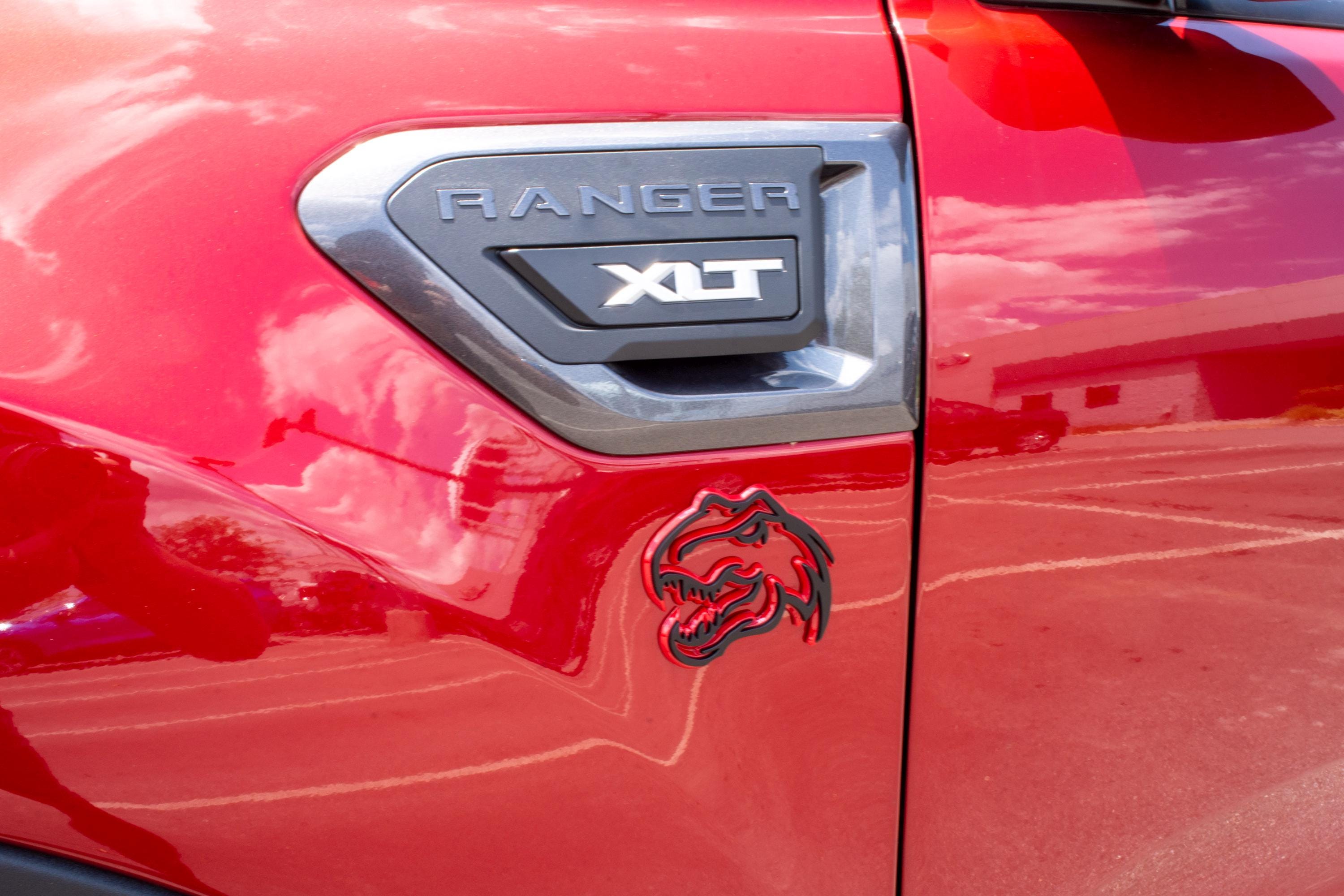 Black on Red Double Layer Dinosaur Fender Badges | Aggressive Raptor Design for F150, RAM 1500, and More | 2 Premium Badges